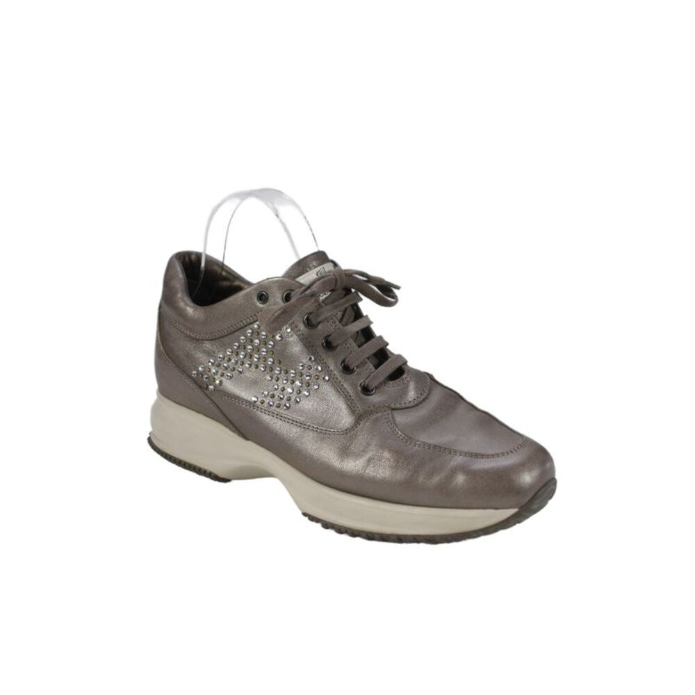 Hogan Womens Leather Lace Up Low Top Sneakers Taupe Size 40 10